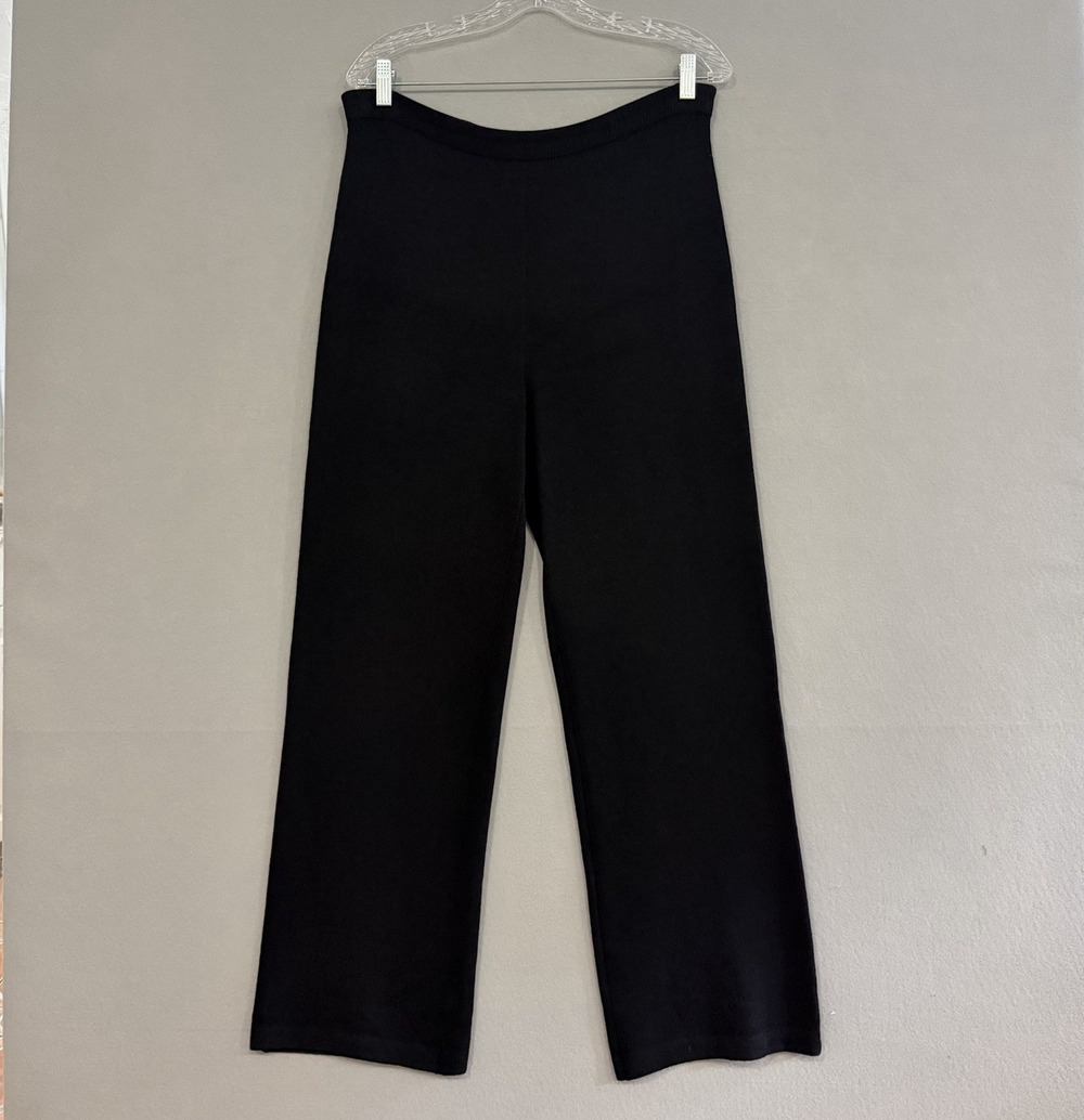 St. John By Marie Gray Pants Womens 8 Black Santana Knit Wide Leg High Rise FLAW